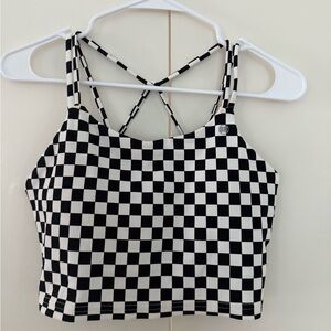 Black and White Checkered Crop Top with Strappy Back